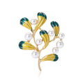Enamel Leaf and Pearl Branch Brooch in 2 Color Styles view 2