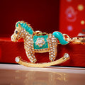 Gold Tone Crystal Rocking Horse Keychains with Braided Straps view 7