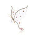 Pearl Butterfly Brooch Enamel Wings Crystal Edge Gold Tone view 5