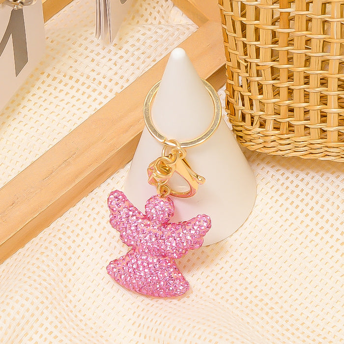 Pink Rhinestone Angel Keychain Gold Hardware Strap Options