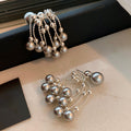 Silver Gray Pearl Cascade Stud Earrings Statement Jewelry view 3