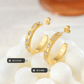 Wide C-Shape Star Zircon Hoop Earrings Gold Silver Stud Back view 2
