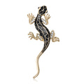 Black Enamel Gecko Brooch in Gold and Silver Tones view 5