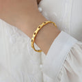 Gold Geometric Cutout Clasp Bangle Clear Zircon Accents view 3