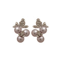 Silver Tone Pearl Cluster Floral Stud Earrings With Crystals view 5