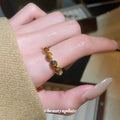 Gold Open Ring Round Brown Tiger Eye Cabochon Band view 3