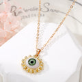 Gold Tone Realistic Eye Pearl Border Pendant Necklaces in Three Colors view 3