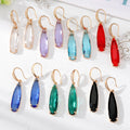 Gold Tone Long Oval Faceted Crystal Hook Earrings in Seven Colors view 1
