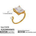 Gold Multi Band Teardrop Crystal And Square Pearl Open Rings view 8