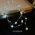 Silver Multi Layer Irregular Pearl Lariat Necklace view 4
