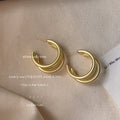 Matte Gold-Tone Triple Tube Open C-Shape Hoop Earrings view 4