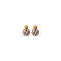 Houndstooth Fabric Round Stud Earrings Brown and Black White view 5