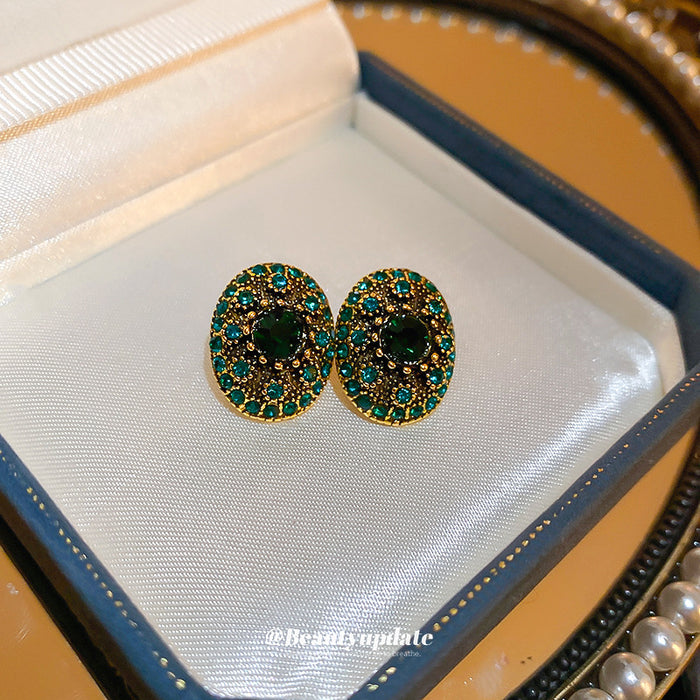 Green Crystal Oval Cluster Statement Stud Earrings