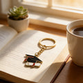 Enamel Graduation Cap Diploma Keychain Gold Ring Chain view 4