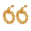 Twisted Rope Circle Hoop Stud Earrings Gold and Steel Tone view 5