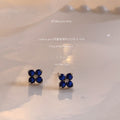 Silver-Tone Mini Blue CZ Four-Petal Flower Stud Earrings Pair view 1