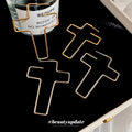 Large Open Cross Drop Earrings in Gold and Silver Tones view 4