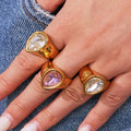 Chunky Teardrop Zircon Signet Rings Gold Steel Pink Clear view 4
