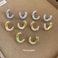Pair of Metal Tone Purple Enamel Textured C-Shaped Stud Earrings view 3