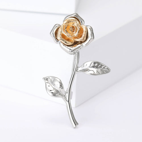 Two Tone Long Stem Rose brooch shown from the front