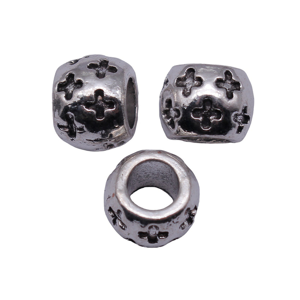 11x11x8.3mm 2.6g Antique Silver Zinc Alloy Cross Flower Textured Large Hole Spacer Beads for DIY Bracelets