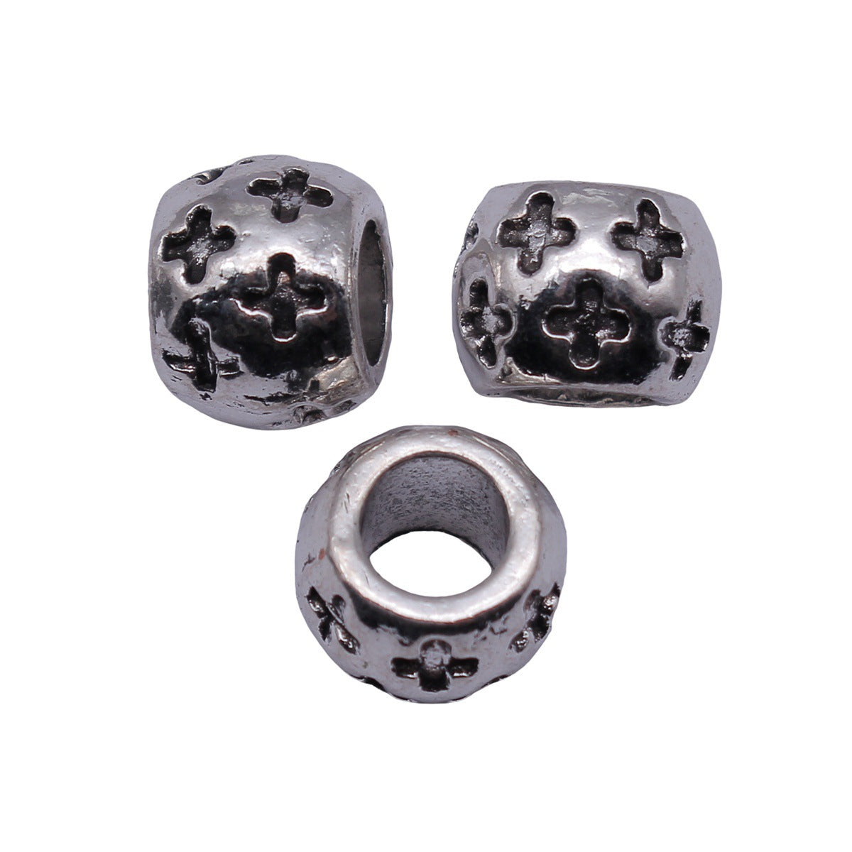 11x11x8.3mm 2.6g Antique Silver Zinc Alloy Cross Flower Textured Large Hole Spacer Beads for DIY Bracelets