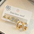 Ball Crystal Flower and Rectangular Hoop Three Pair Earring Set view 4