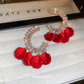 Red Petal and Crystal Open Hoop Drop Earrings Decorative Jewelry view 4