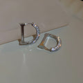 Crystal Paved Letter D Huggie Hoop Earrings Polished Metal Jewelry view 7