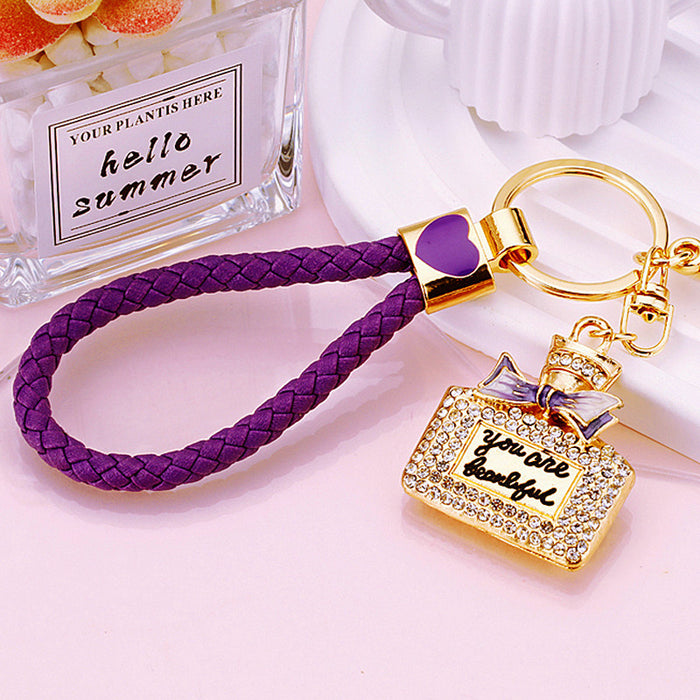 Jeweled Rectangular Perfume Bottle Keychains in Pink and Purple