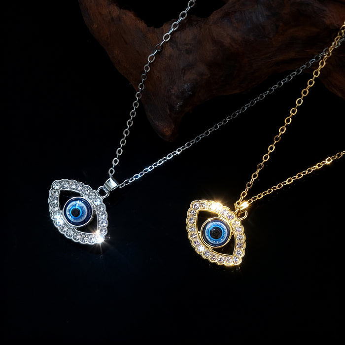 Rhinestone Evil Eye Pendant Necklaces Gold Silver Four Styles