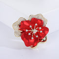 Layered Red Flower Brooch With Clear Crystal Outer Petals view 6