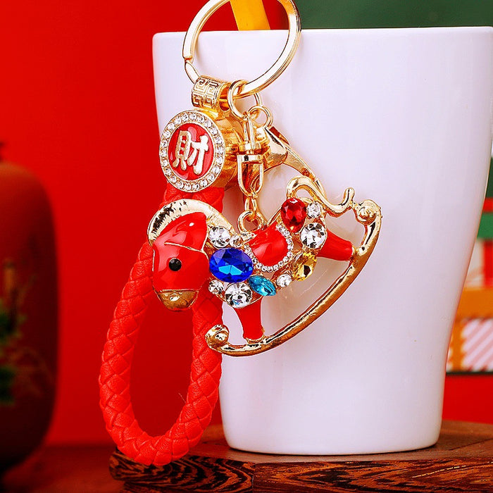 Crystal Gem Rocking Horse Keychains in Plain and Corded Options