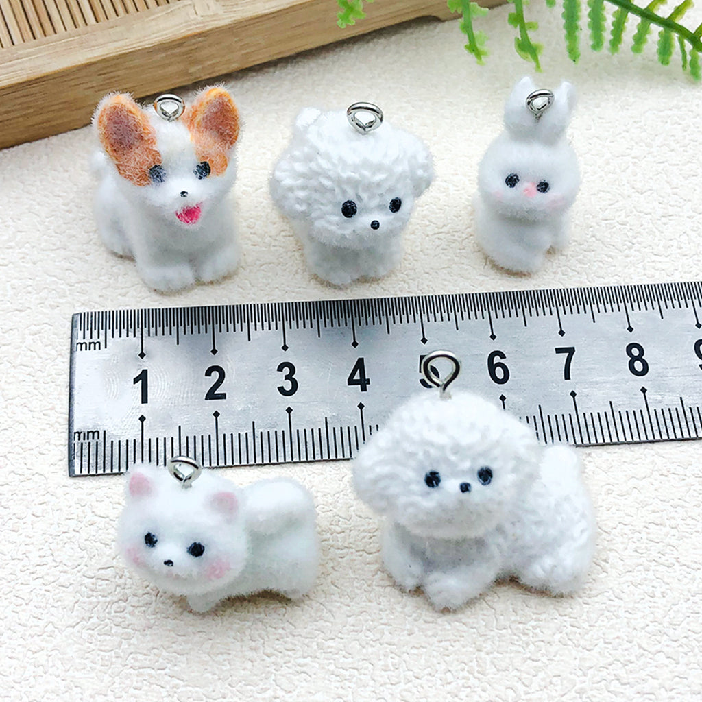Resin Flocked 3D Corgi Dog charm pendant for DIY keychain phone charm accessories