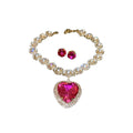 Heart Crystal Necklace And Earring Set In Clear Or Bright Pink view 5