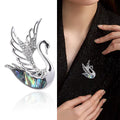 Silver Tone Abalone Shell Swan Brooch Rhinestone Wing Pin view 2