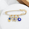 Gold-Tone Evil Eye Safety Pin Brooch with Charm Dangles view 7