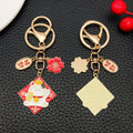 Red Lucky Cat Blossom Fortune Metal Clasp Keychain Set view 2