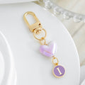 Iridescent Heart Bead Keychain With Purple Enamel Letter Charm view 12