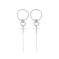 Mismatched Silver Open Circle and Bar Long Hoop Earrings view 5