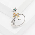 Green Eye Long Tail Cat Brooch in Three Metal Finishes view 3