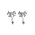 Silver Bow Chain Ear Clips and Teardrop Stud Earrings view 4