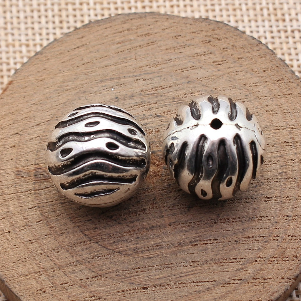 18x18x18mm 6.3g Antique Silver Zinc Alloy Wave Pattern Round Loose Metal Beads for DIY Jewelry Making