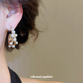 Gold Tone Chunky Hoop Earrings With White Pearl Border Accents view 4