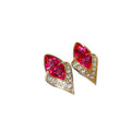 Pink Diamond Shape Crystal Stud Earrings with Gold Tone Frames view 5