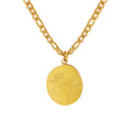 Gold Oval Disc Engraved Flower Pendant Curb Chain Necklace view 5