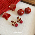 Glossy Red Geometric Stud Earring Set Fashion Jewelry view 1