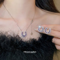 Purple Baguette U Shape Necklace And Stud Earring Set view 2