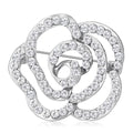 Open Rose Brooch with Clear Crystals in Gold or Silver Tone view 2