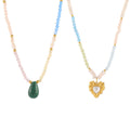 Heart Pearl Or Malachite Pendant Beaded Necklace Gold view 5